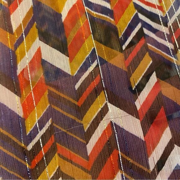 Sheer lightweight colorful metallic thread silky scarf Chevron print 17x76 - Picture 4 of 9